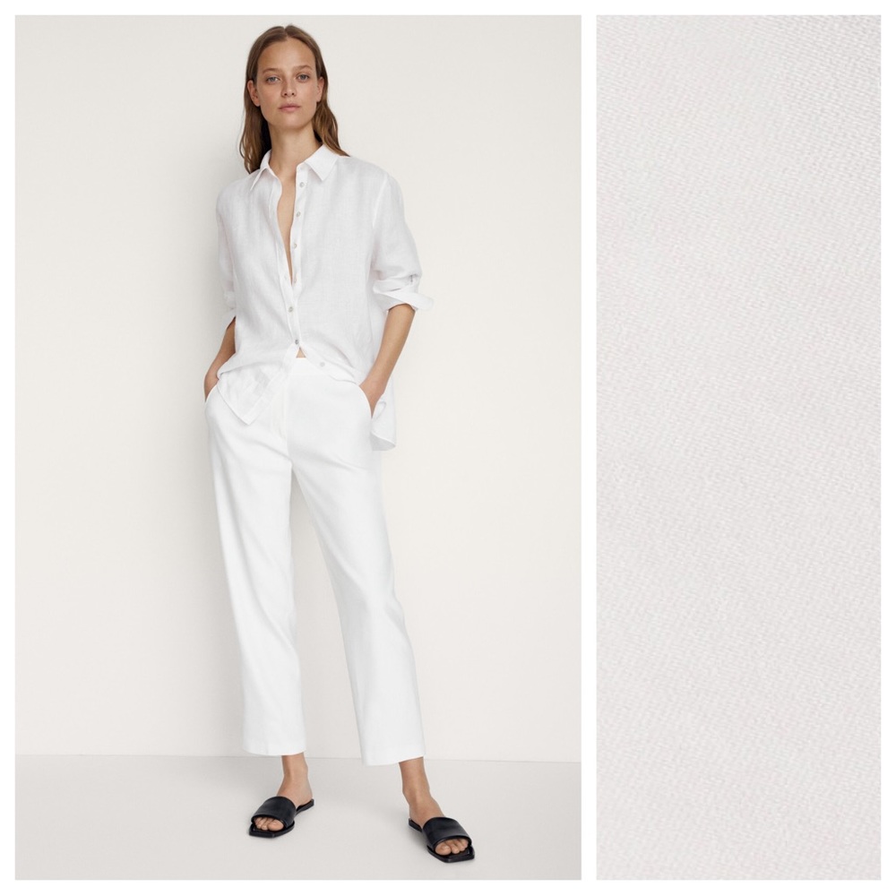 NWT. Massimo Dutti White Straight Fit Viscose Blend Cropped Trousers. Size 2.